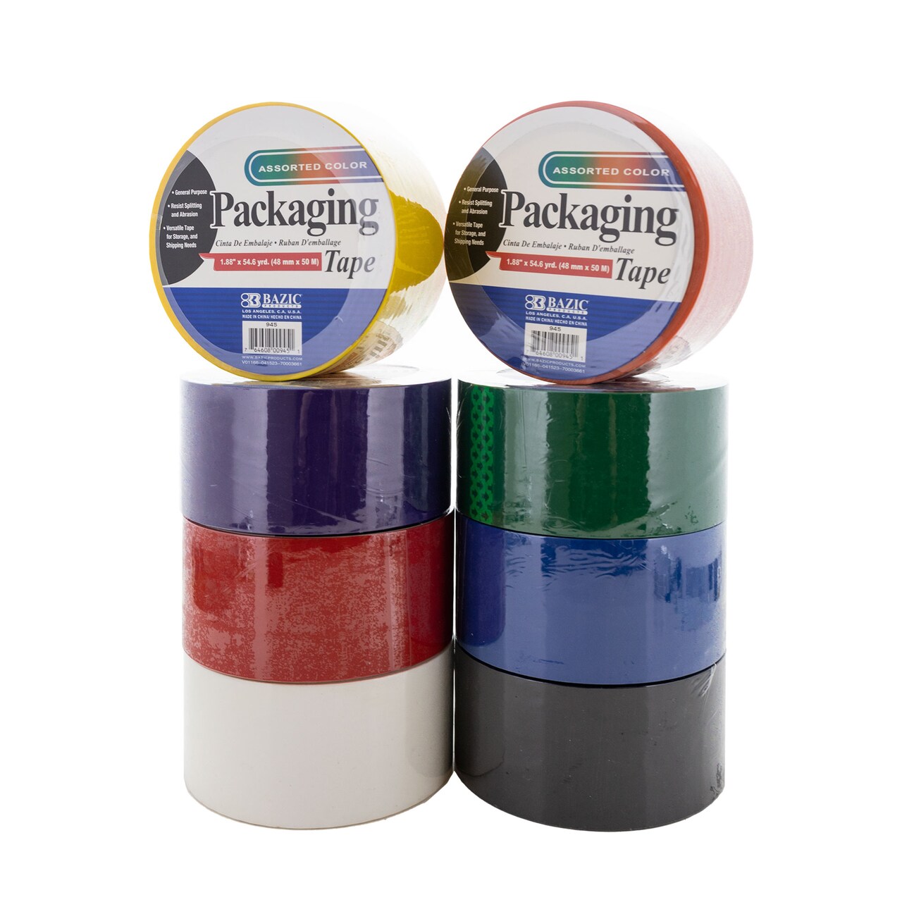 BAZIC Assorted Color Packaging Tape, 1.88 in x 54.6 Yards, Box-Sealing Tape